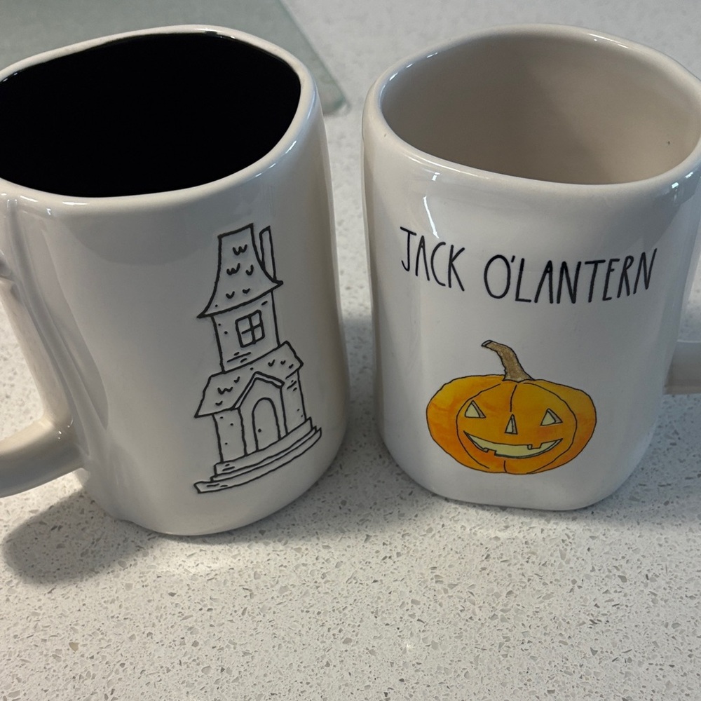 Rae Dunn White and Orange Jack O'Lantern Mug Set